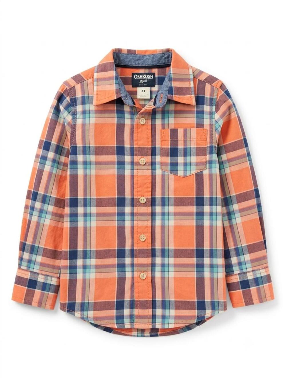 OshKosh B’gosh Orange & Blue Plaid Long-Sleeve Button-Down Shirt